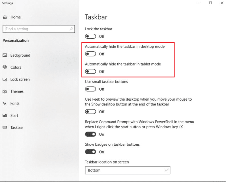How to hide taskbar Windows 10