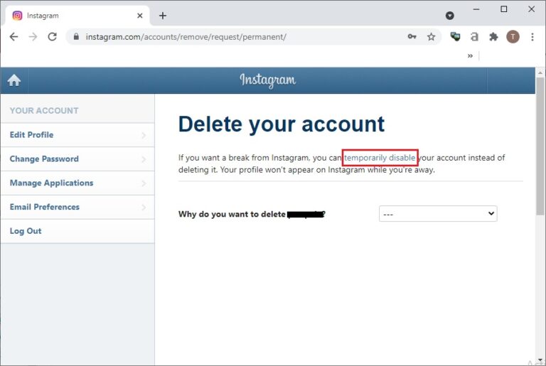 How to Temporarily Disable Instagram Account